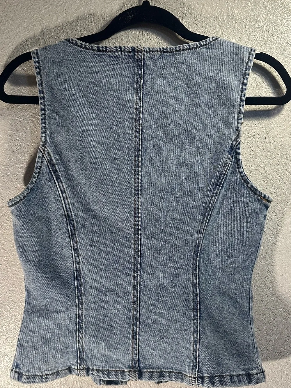 Light Blue Denim Tank with Gold Stitch Accents